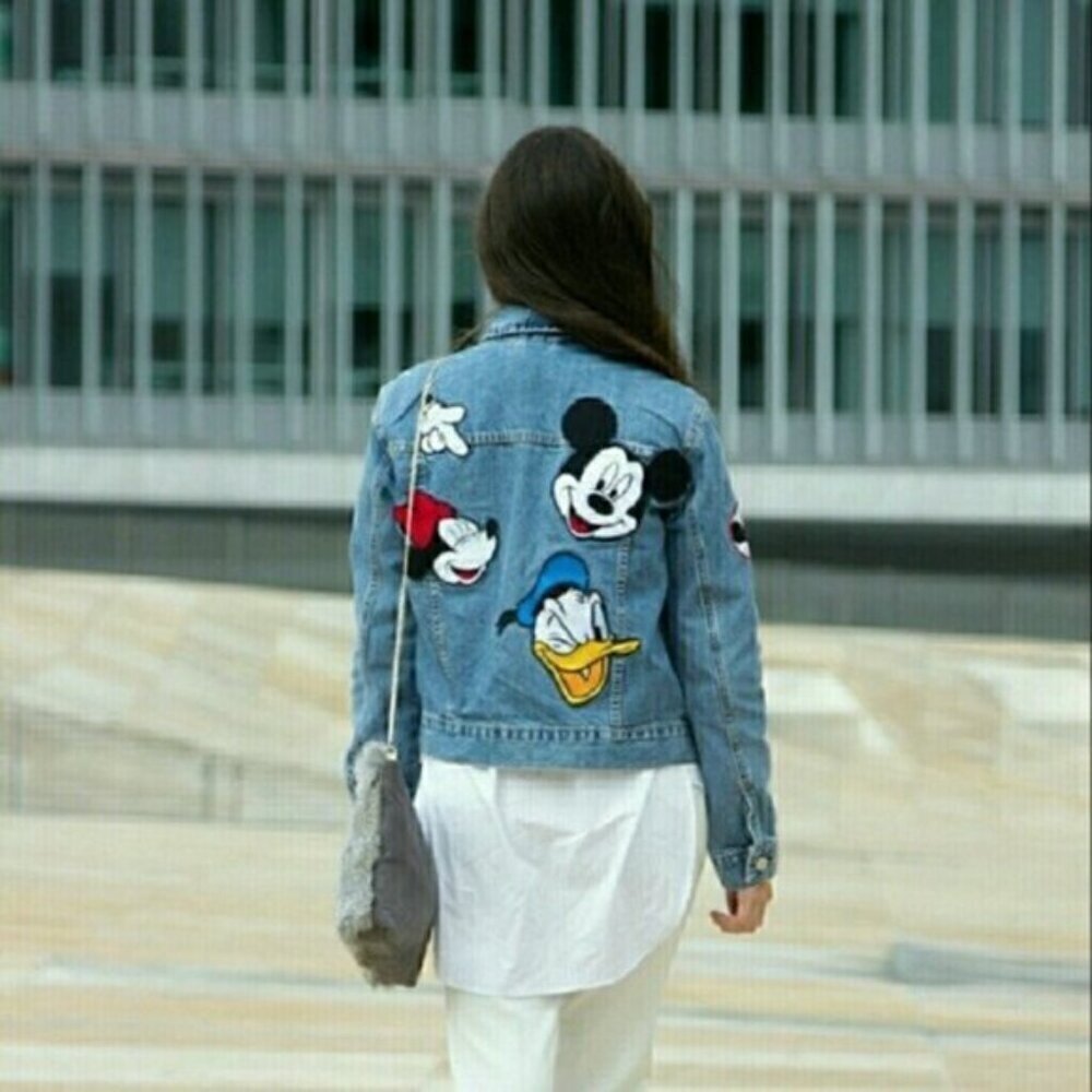 NWT Zara Printed Denim jacket Mickey Disney 6855 Women Size Small
